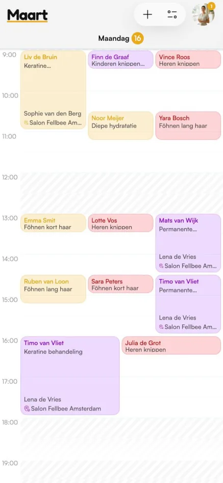 Agendaweergave in de fellbee app